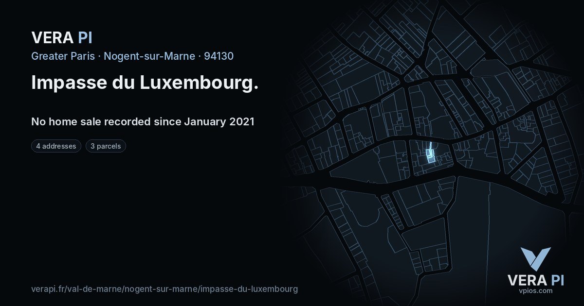Impasse du Luxembourg, Nogent-sur-Marne at night – every parcel coloured by the prices around it, the street's own parcels lit