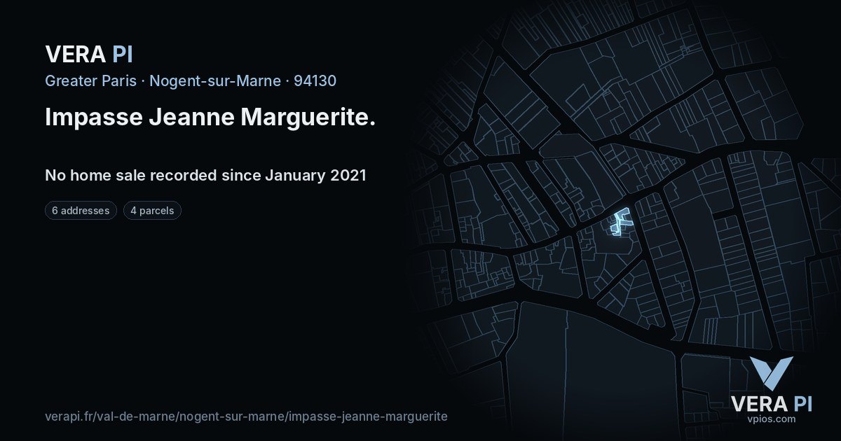 Impasse Jeanne Marguerite, Nogent-sur-Marne at night – every parcel coloured by the prices around it, the street's own parcels lit