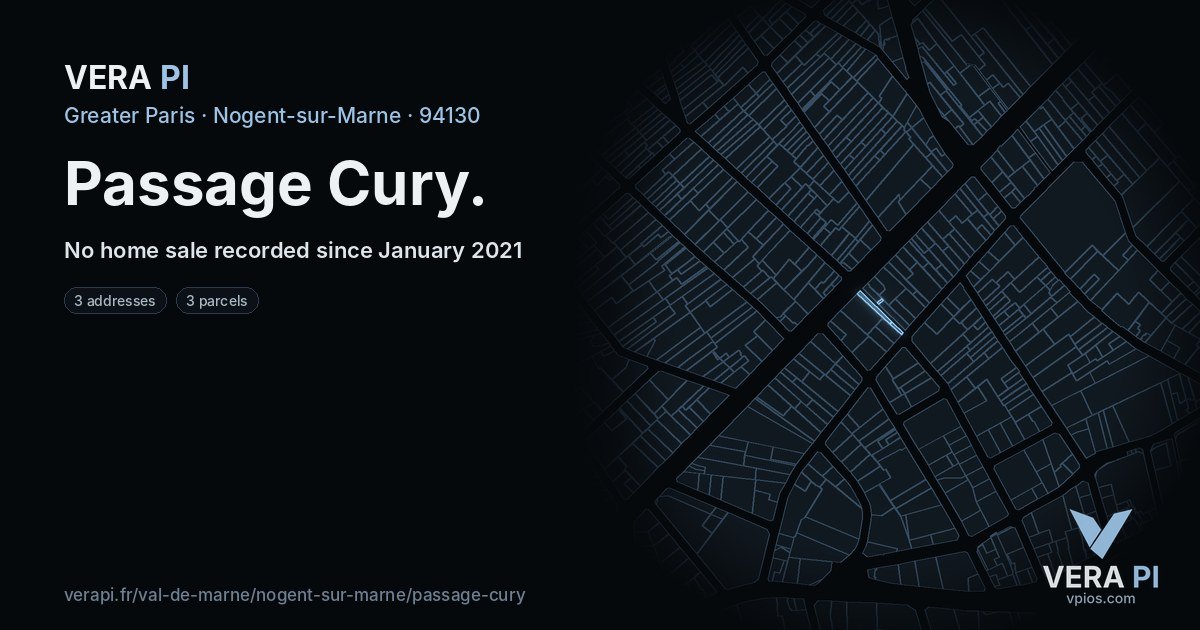 Passage Cury, Nogent-sur-Marne at night – every parcel coloured by the prices around it, the street's own parcels lit