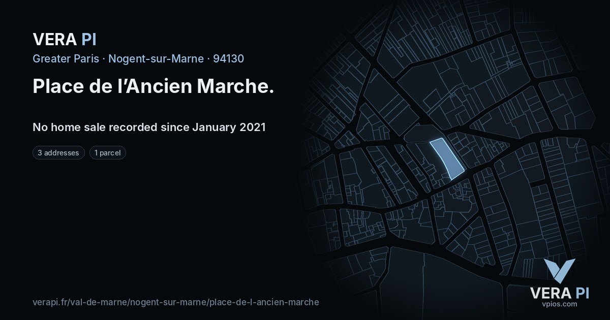 Place de l’Ancien Marche, Nogent-sur-Marne at night – every parcel coloured by the prices around it, the street's own parcels lit