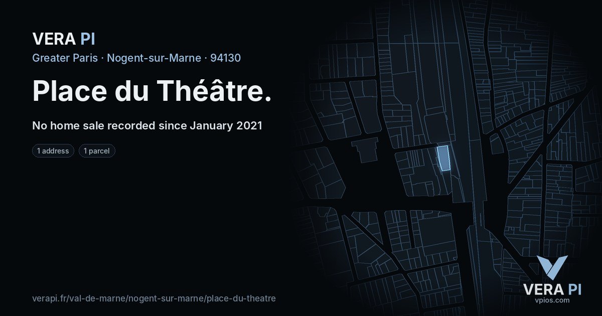 Place du Théâtre, Nogent-sur-Marne at night – every parcel coloured by the prices around it, the street's own parcels lit