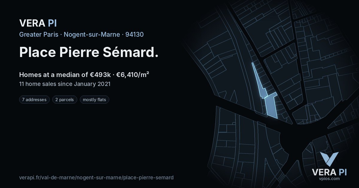 Place Pierre Sémard, Nogent-sur-Marne at night – every parcel coloured by the prices around it, the street's own parcels lit