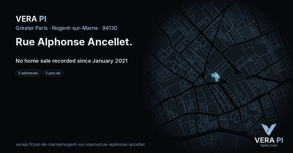 Rue Alphonse Ancellet, Nogent-sur-Marne at night – every parcel coloured by the prices around it, the street's own parcels lit