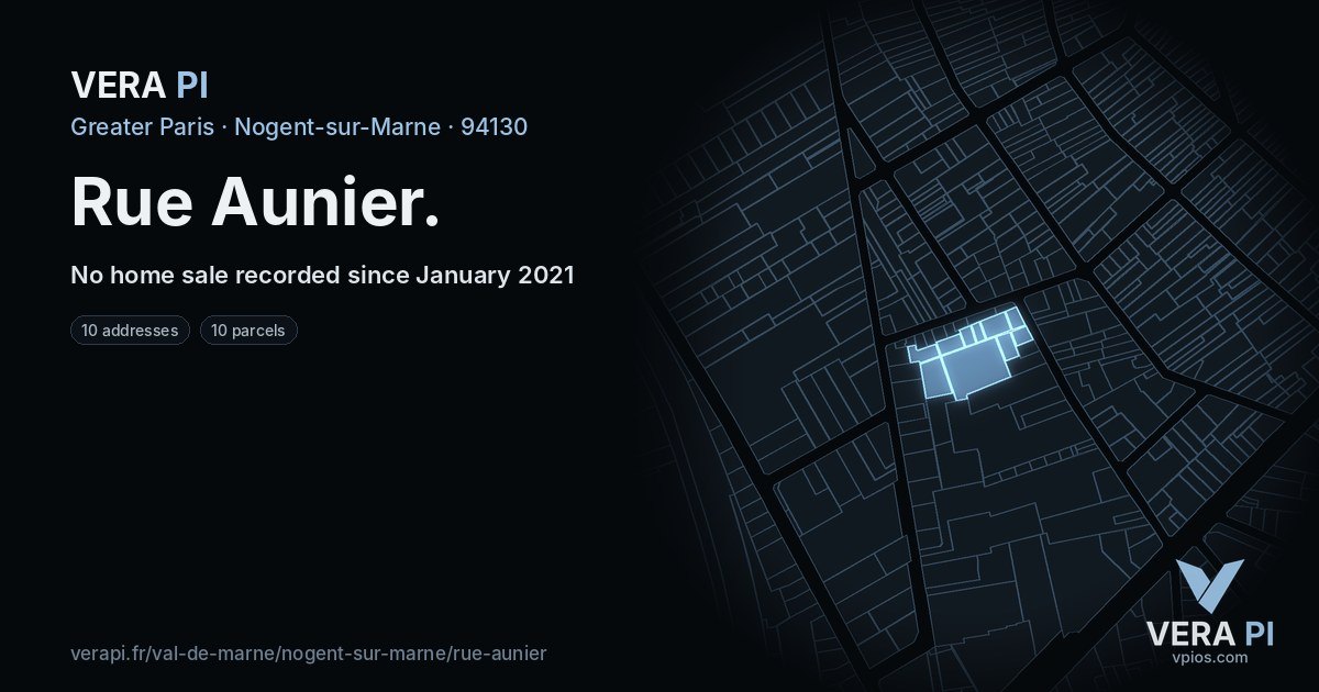 Rue Aunier, Nogent-sur-Marne at night – every parcel coloured by the prices around it, the street's own parcels lit