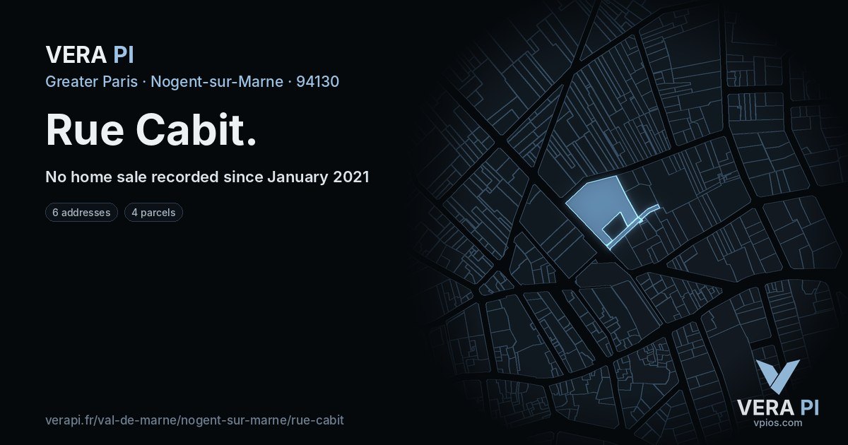Rue Cabit, Nogent-sur-Marne at night – every parcel coloured by the prices around it, the street's own parcels lit