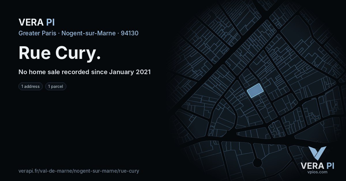 Rue Cury, Nogent-sur-Marne at night – every parcel coloured by the prices around it, the street's own parcels lit