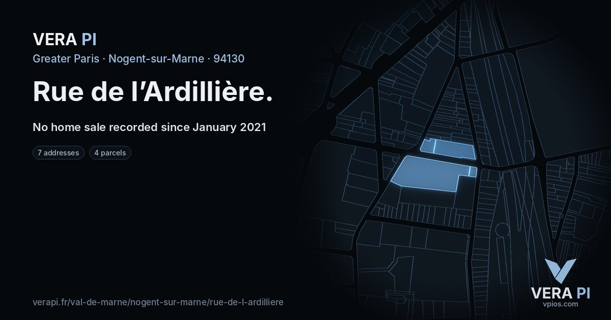 Rue de l’Ardillière, Nogent-sur-Marne at night – every parcel coloured by the prices around it, the street's own parcels lit