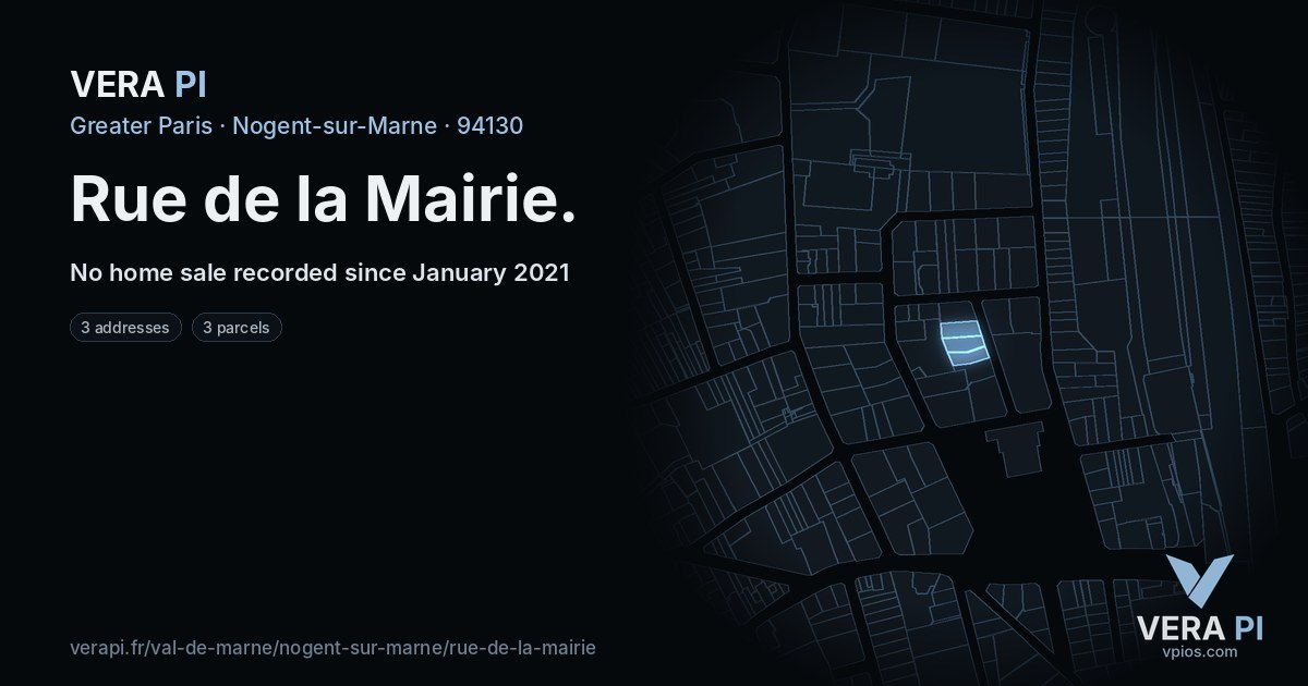 Rue de la Mairie, Nogent-sur-Marne at night – every parcel coloured by the prices around it, the street's own parcels lit