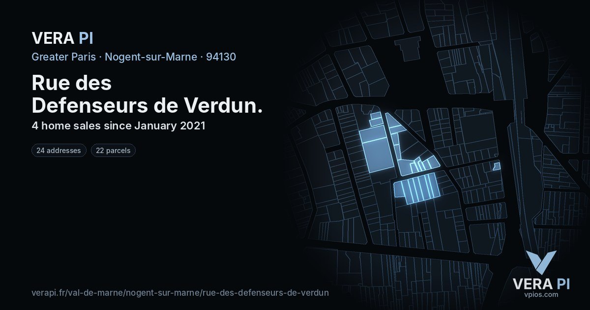 Rue des Defenseurs de Verdun, Nogent-sur-Marne at night – every parcel coloured by the prices around it, the street's own parcels lit