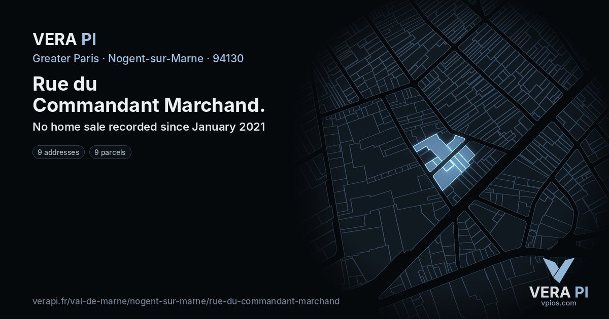 Rue du Commandant Marchand, Nogent-sur-Marne at night – every parcel coloured by the prices around it, the street's own parcels lit