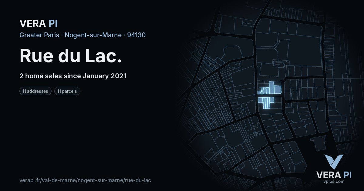 Rue du Lac, Nogent-sur-Marne at night – every parcel coloured by the prices around it, the street's own parcels lit