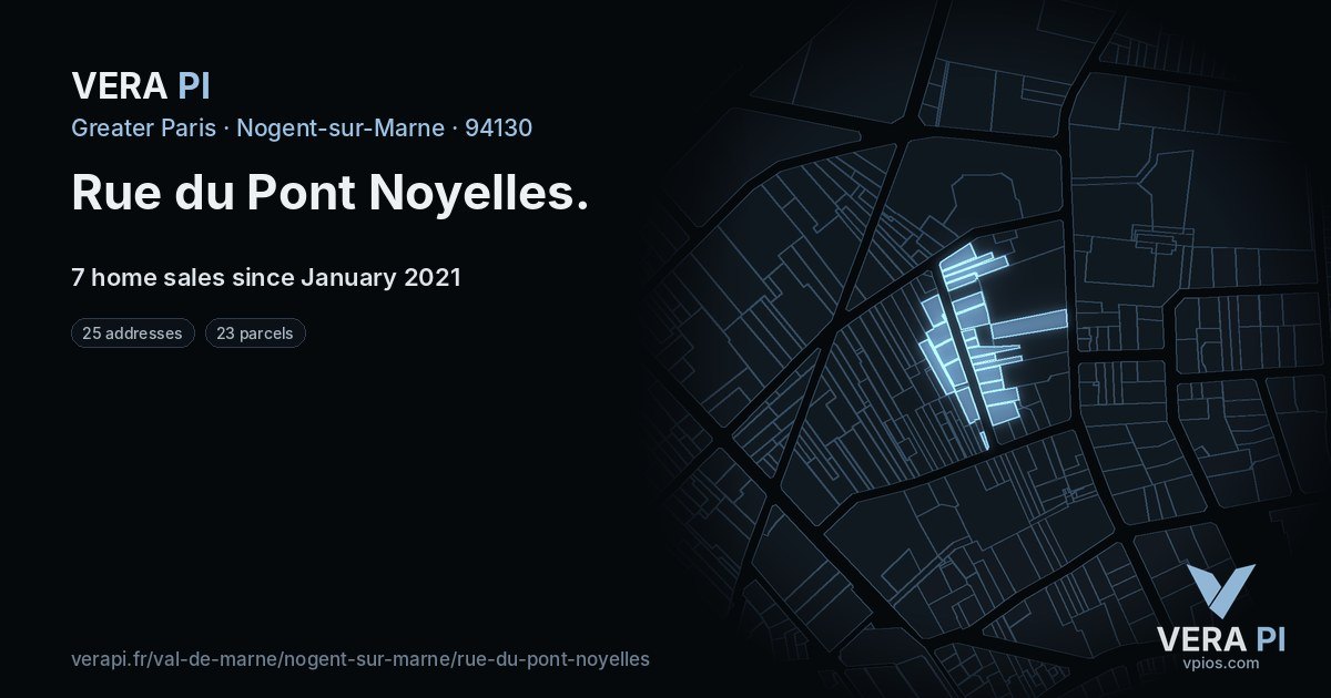 Rue du Pont Noyelles, Nogent-sur-Marne at night – every parcel coloured by the prices around it, the street's own parcels lit
