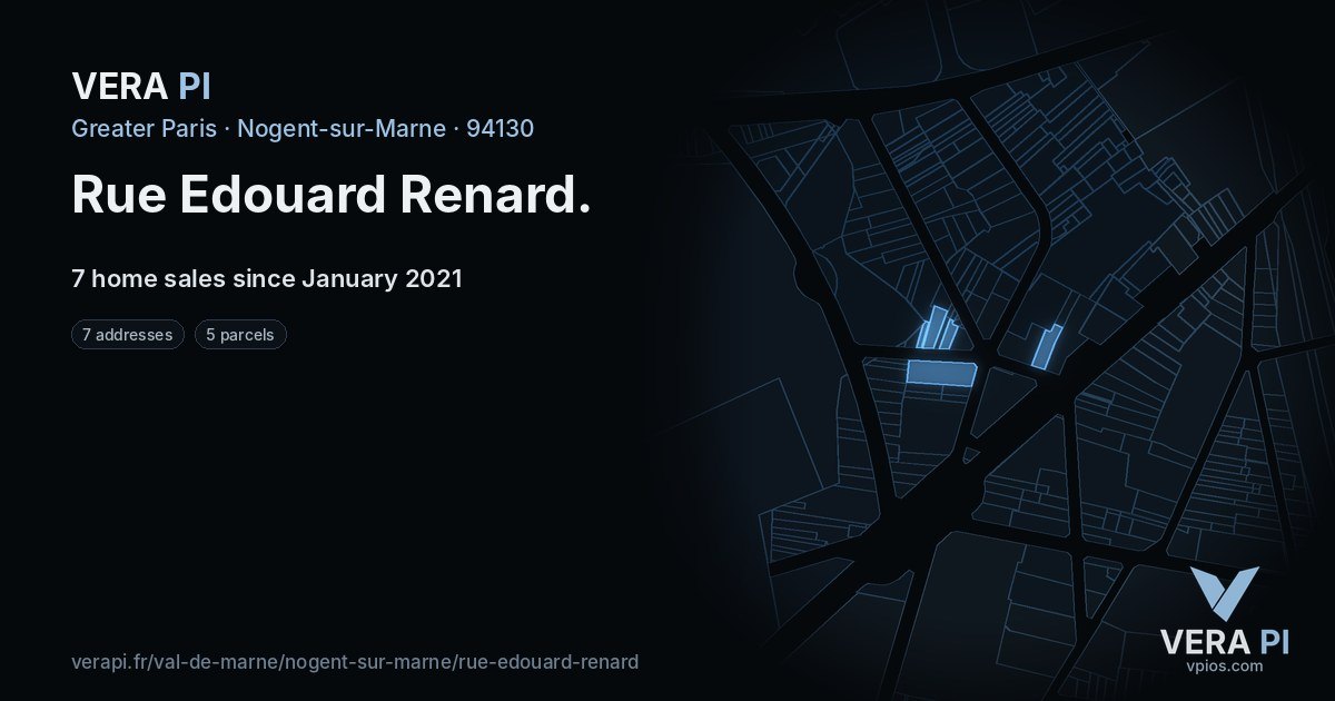Rue Edouard Renard, Nogent-sur-Marne at night – every parcel coloured by the prices around it, the street's own parcels lit