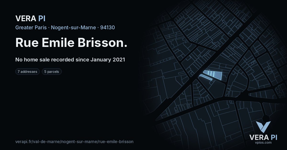 Rue Emile Brisson, Nogent-sur-Marne at night – every parcel coloured by the prices around it, the street's own parcels lit