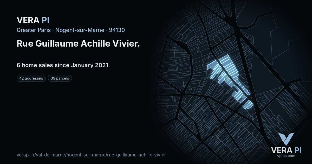 Rue Guillaume Achille Vivier, Nogent-sur-Marne at night – every parcel coloured by the prices around it, the street's own parcels lit
