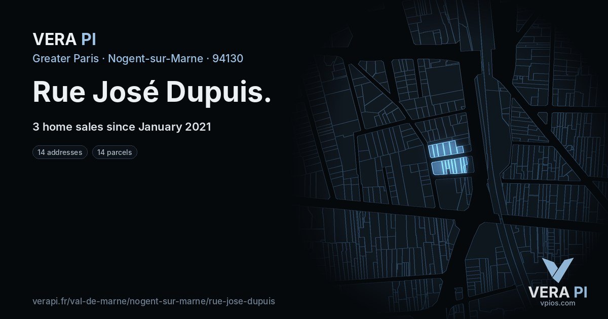 Rue José Dupuis, Nogent-sur-Marne at night – every parcel coloured by the prices around it, the street's own parcels lit