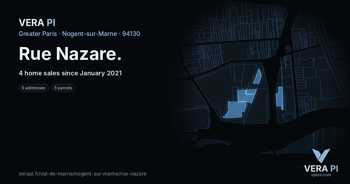 Rue Nazare, Nogent-sur-Marne at night – every parcel coloured by the prices around it, the street's own parcels lit