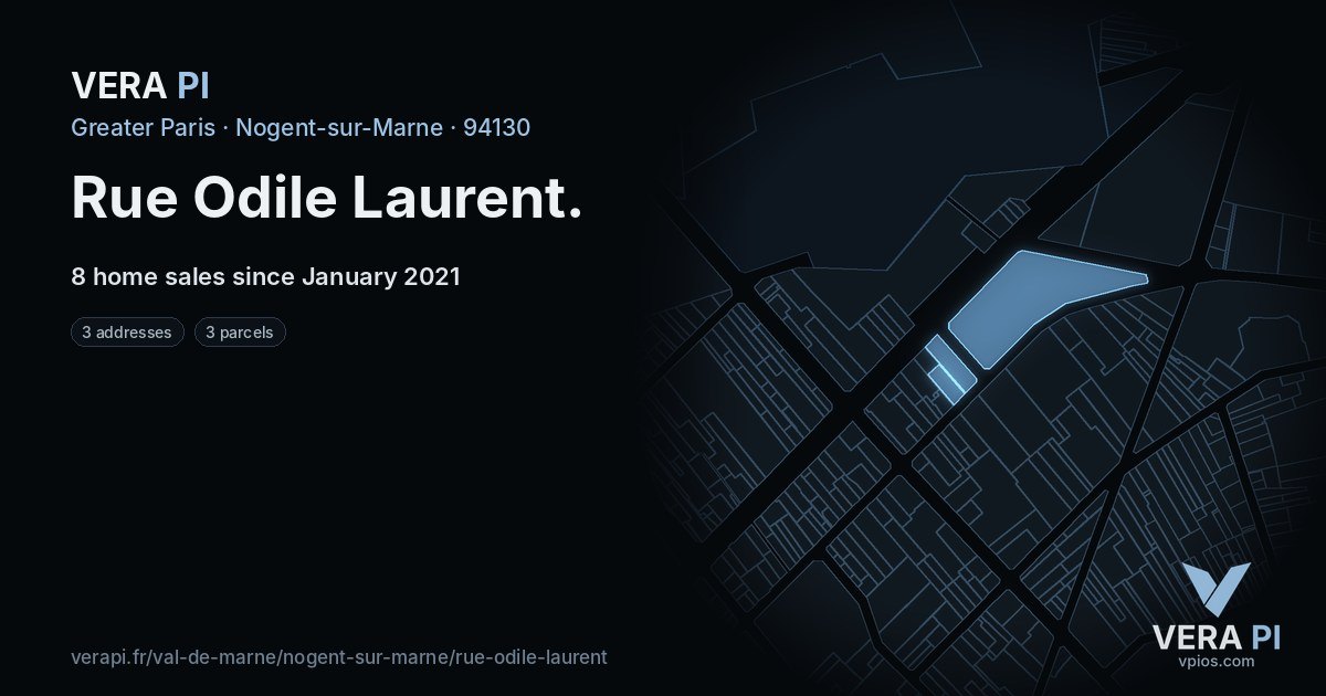 Rue Odile Laurent, Nogent-sur-Marne at night – every parcel coloured by the prices around it, the street's own parcels lit