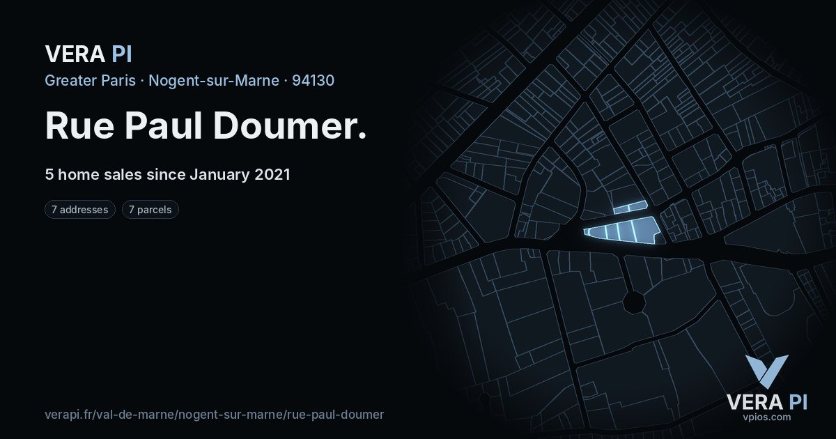 Rue Paul Doumer, Nogent-sur-Marne at night – every parcel coloured by the prices around it, the street's own parcels lit