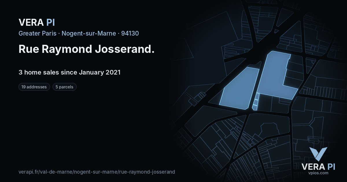 Rue Raymond Josserand, Nogent-sur-Marne at night – every parcel coloured by the prices around it, the street's own parcels lit