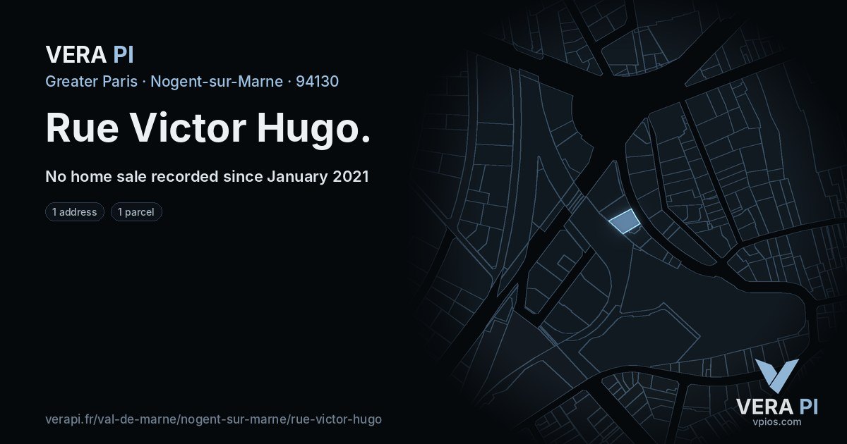 Rue Victor Hugo, Nogent-sur-Marne at night – every parcel coloured by the prices around it, the street's own parcels lit