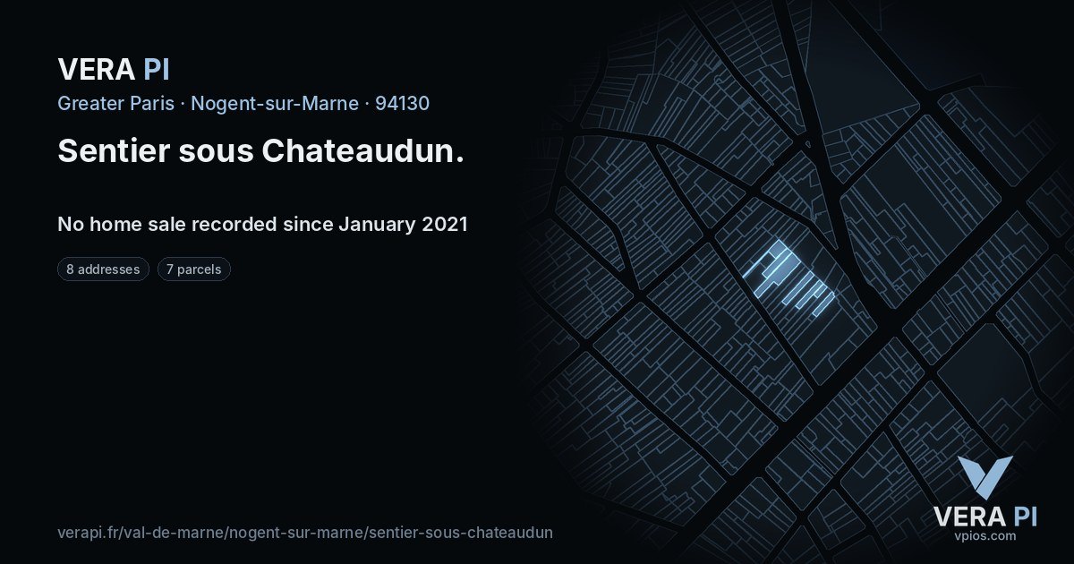 Sentier sous Chateaudun, Nogent-sur-Marne at night – every parcel coloured by the prices around it, the street's own parcels lit