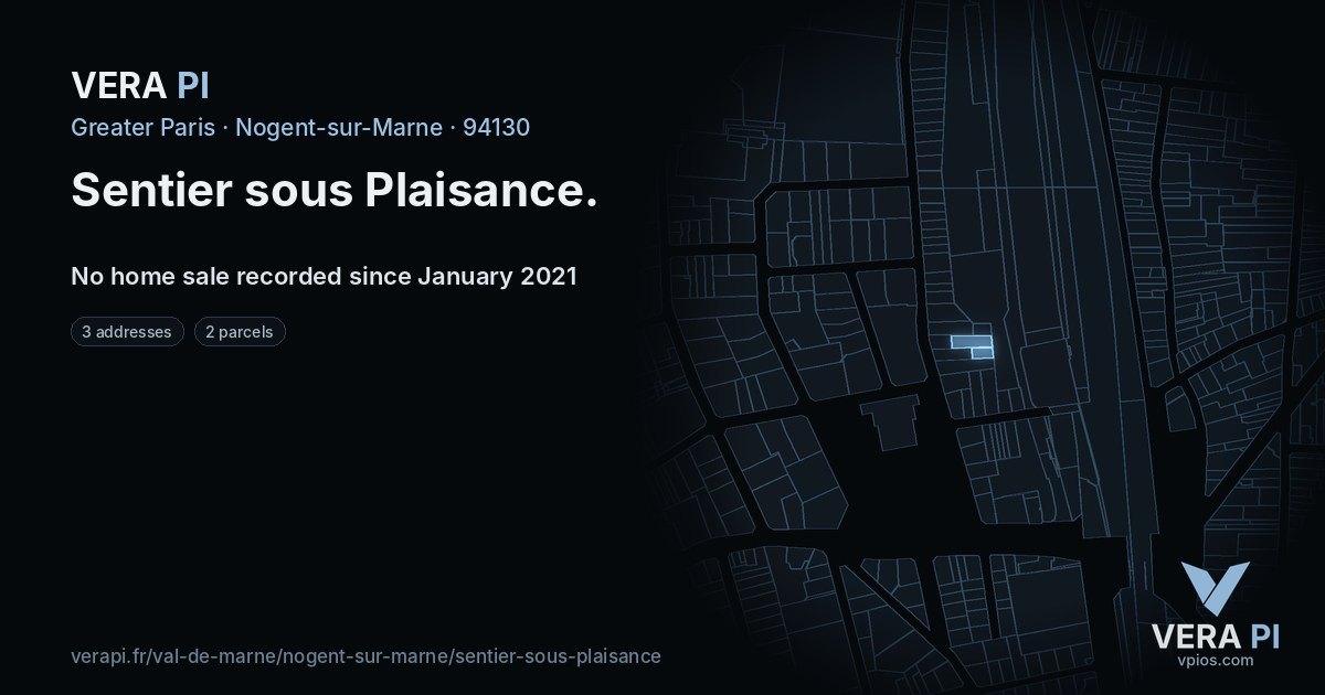 Sentier sous Plaisance, Nogent-sur-Marne at night – every parcel coloured by the prices around it, the street's own parcels lit
