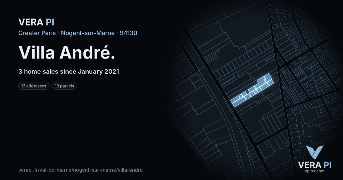 Villa André, Nogent-sur-Marne at night – every parcel coloured by the prices around it, the street's own parcels lit