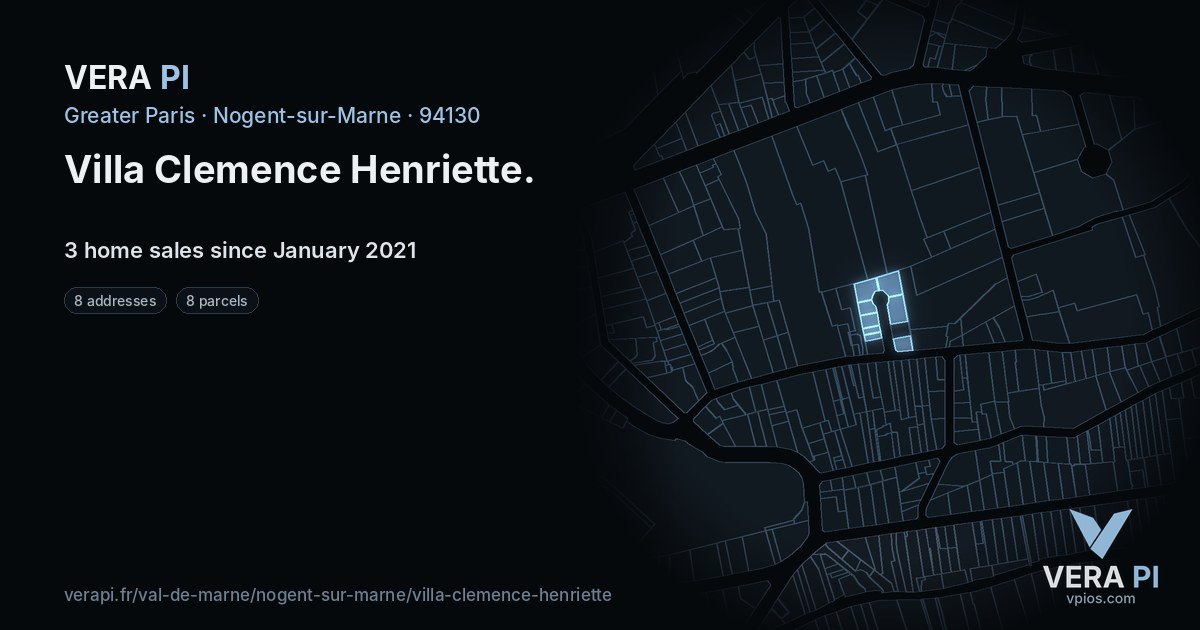 Villa Clemence Henriette, Nogent-sur-Marne at night – every parcel coloured by the prices around it, the street's own parcels lit
