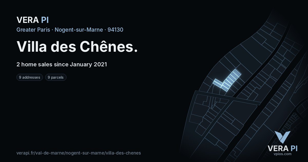 Villa des Chênes, Nogent-sur-Marne at night – every parcel coloured by the prices around it, the street's own parcels lit