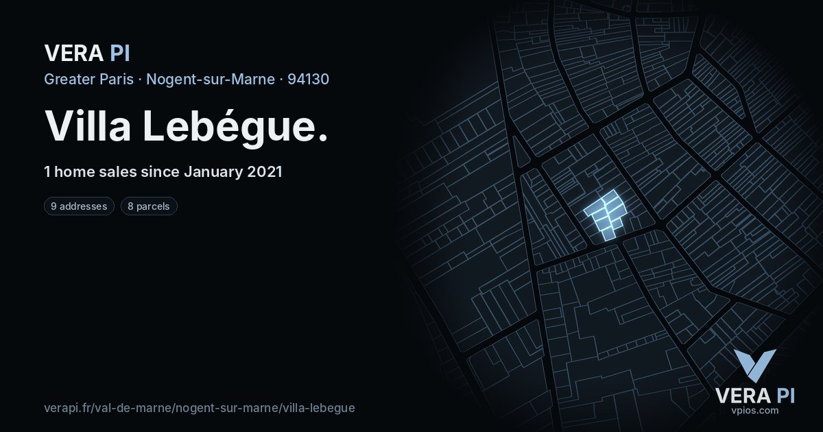 Villa Lebégue, Nogent-sur-Marne at night – every parcel coloured by the prices around it, the street's own parcels lit