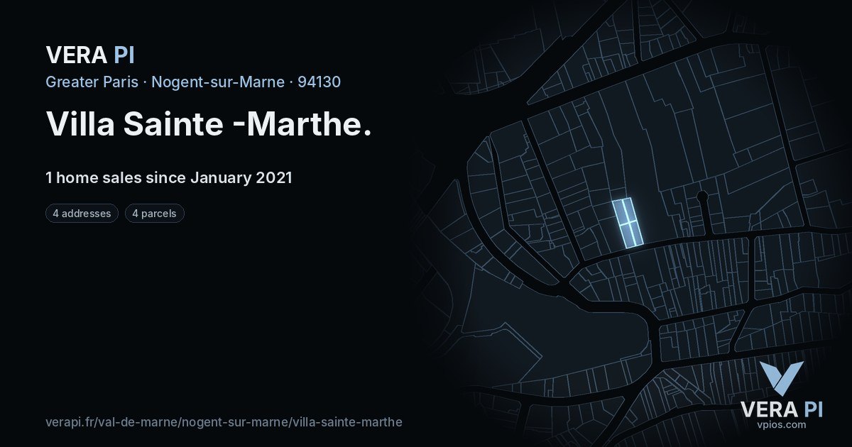 Villa Sainte -Marthe, Nogent-sur-Marne at night – every parcel coloured by the prices around it, the street's own parcels lit