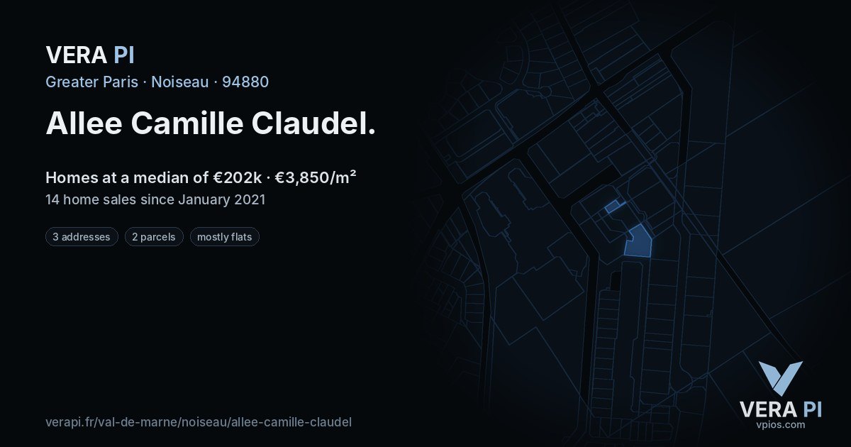 Allee Camille Claudel, Noiseau at night – every parcel coloured by the prices around it, the street's own parcels lit