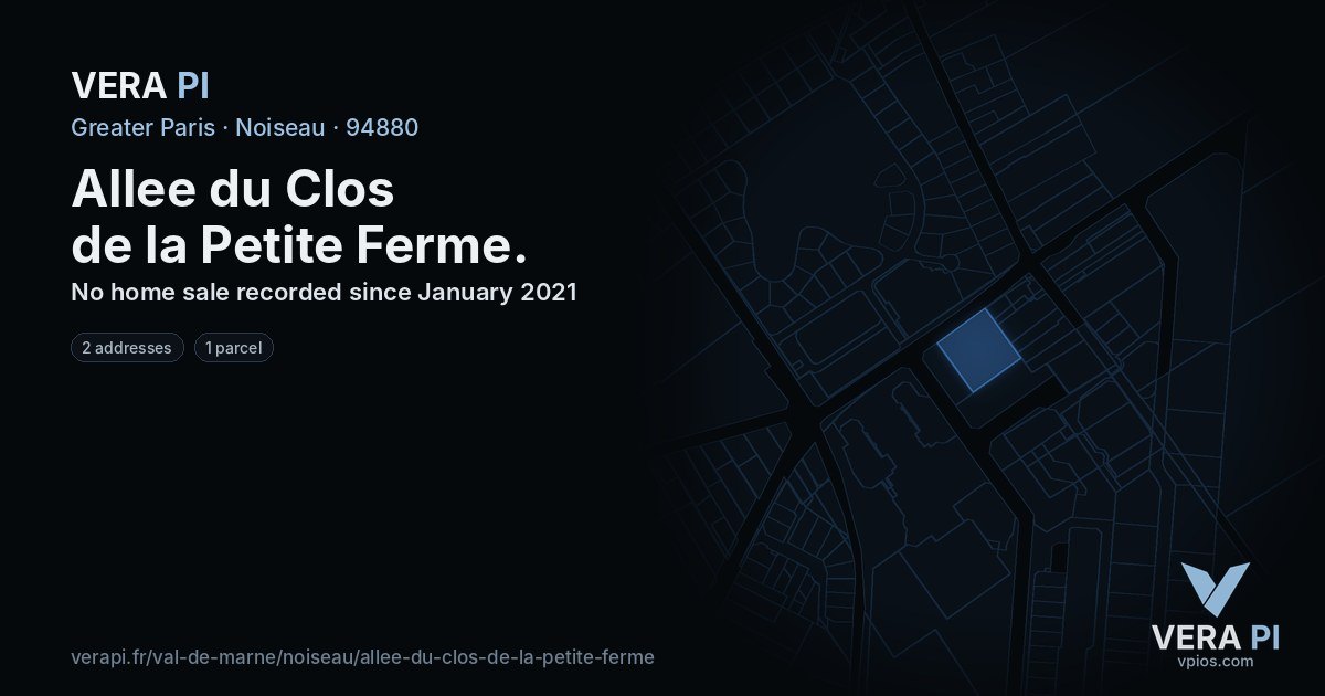 Allee du Clos de la Petite Ferme, Noiseau at night – every parcel coloured by the prices around it, the street's own parcels lit