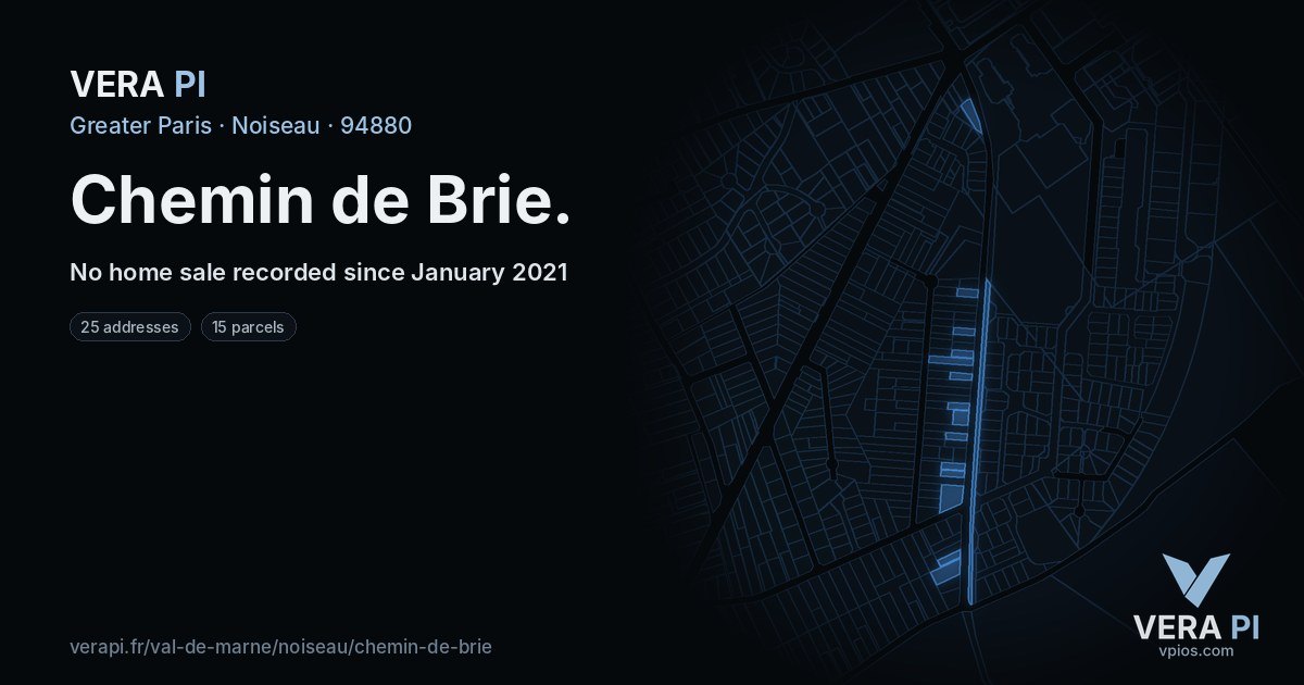 Chemin de Brie, Noiseau at night – every parcel coloured by the prices around it, the street's own parcels lit