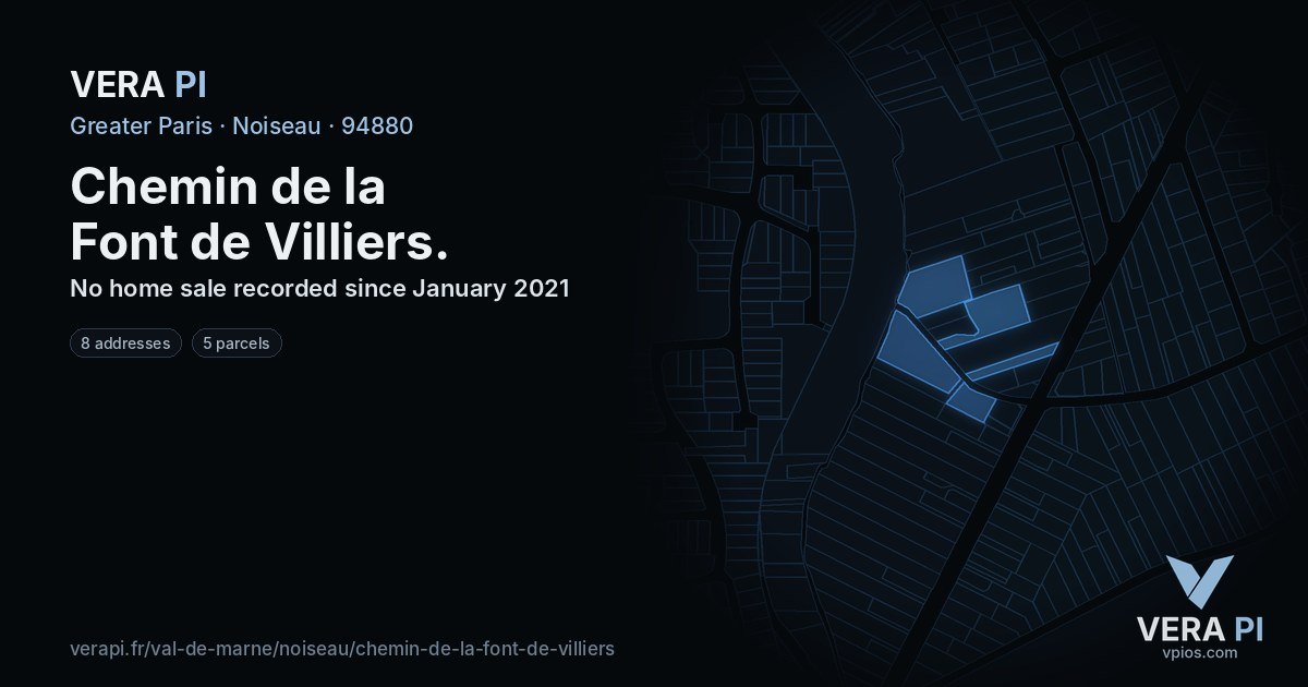 Chemin de la Font de Villiers, Noiseau at night – every parcel coloured by the prices around it, the street's own parcels lit