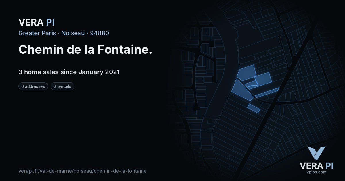 Chemin de la Fontaine, Noiseau at night – every parcel coloured by the prices around it, the street's own parcels lit