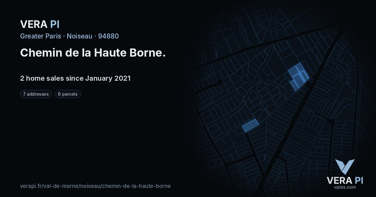 Chemin de la Haute Borne, Noiseau at night – every parcel coloured by the prices around it, the street's own parcels lit