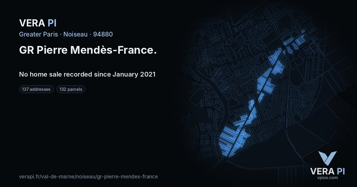 GR Pierre Mendès-France, Noiseau at night – every parcel coloured by the prices around it, the street's own parcels lit