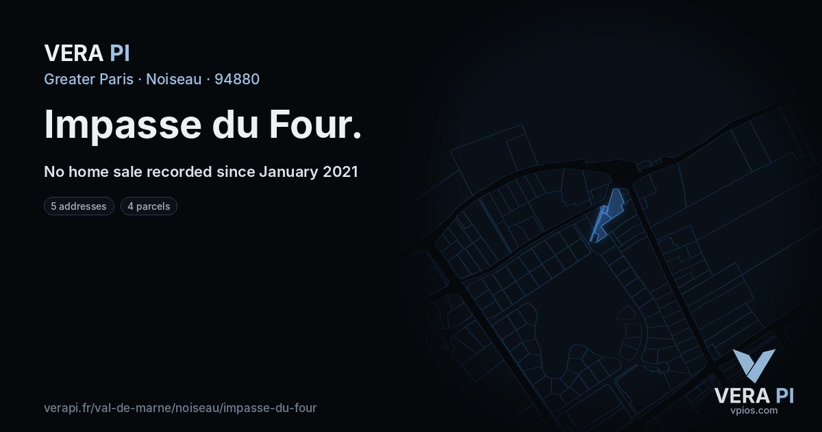 Impasse du Four, Noiseau at night – every parcel coloured by the prices around it, the street's own parcels lit