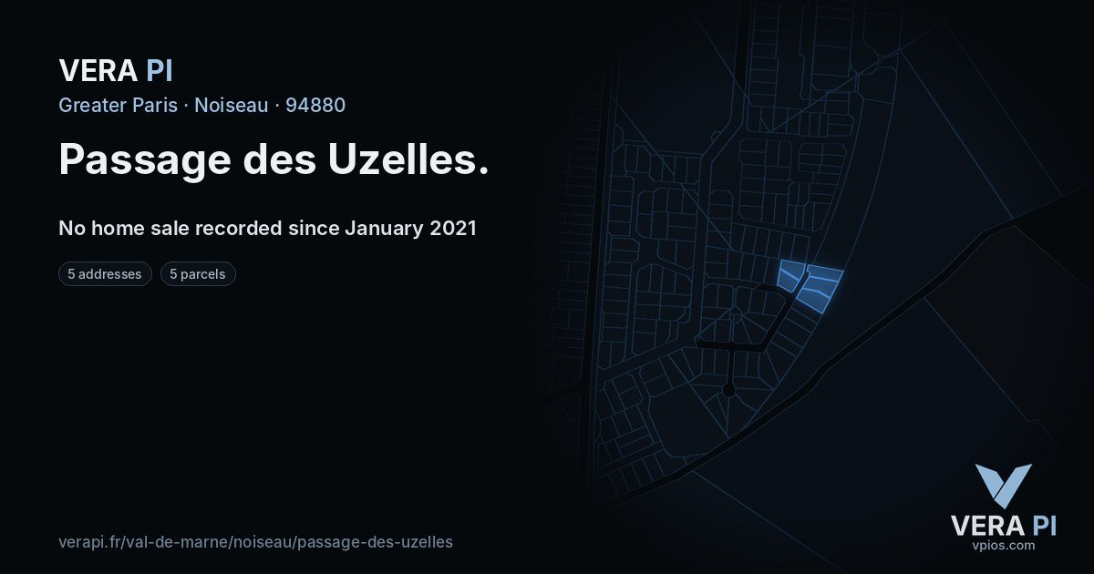 Passage des Uzelles, Noiseau at night – every parcel coloured by the prices around it, the street's own parcels lit