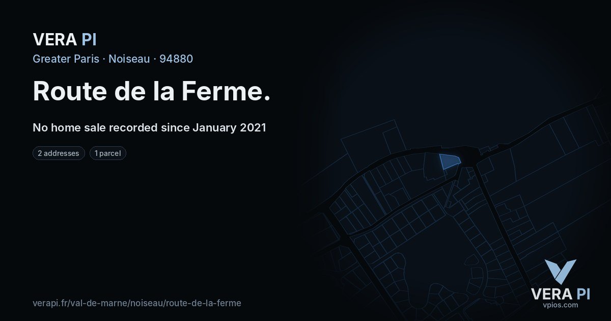 Route de la Ferme, Noiseau at night – every parcel coloured by the prices around it, the street's own parcels lit