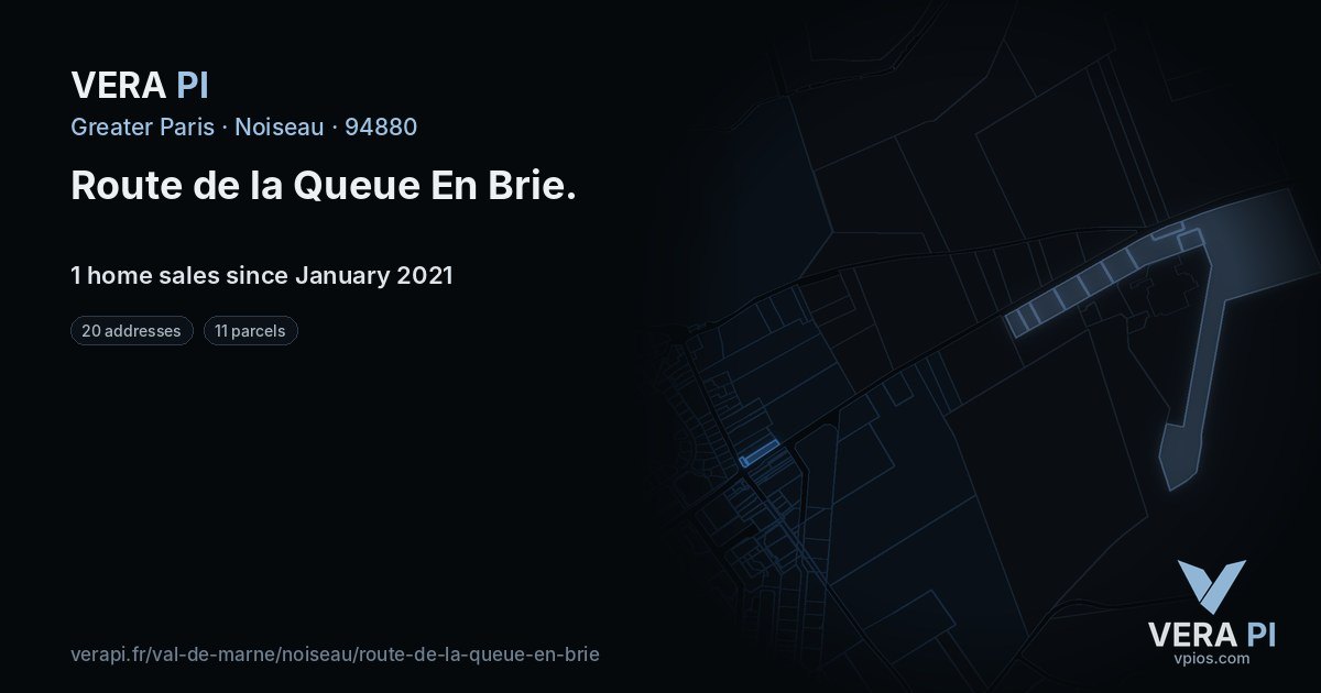 Route de la Queue En Brie, Noiseau at night – every parcel coloured by the prices around it, the street's own parcels lit