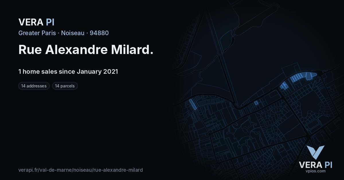 Rue Alexandre Milard, Noiseau at night – every parcel coloured by the prices around it, the street's own parcels lit