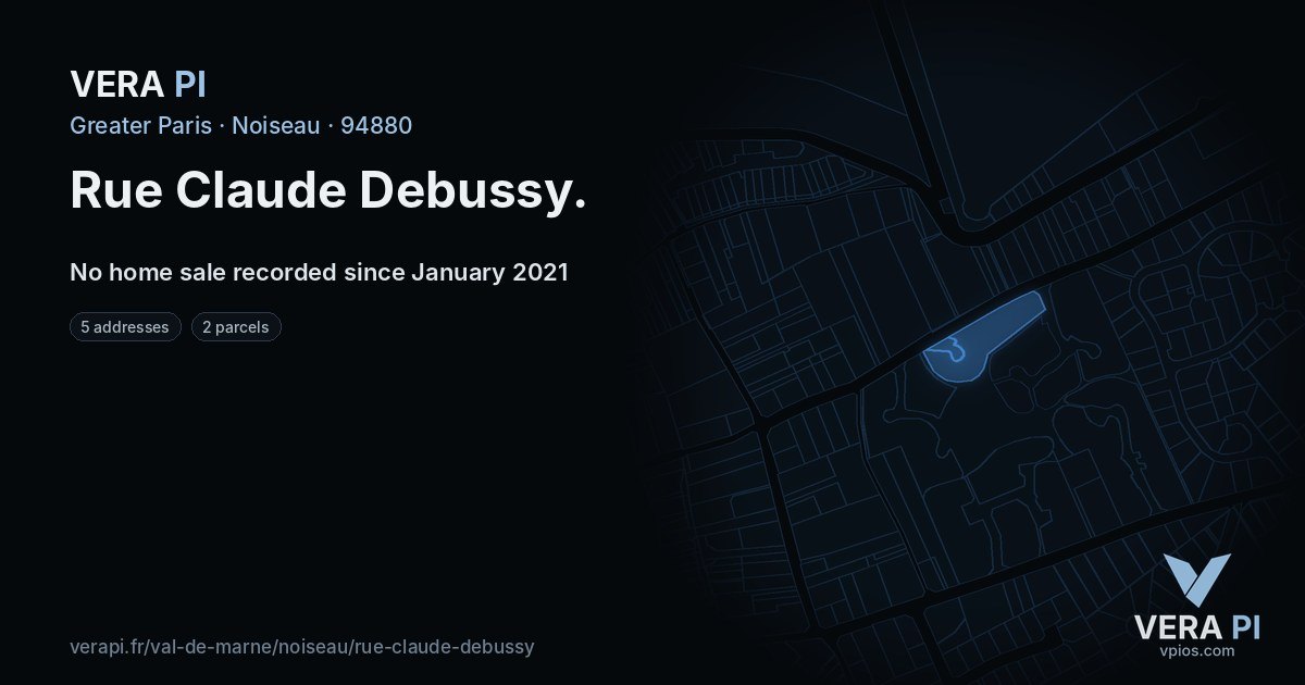 Rue Claude Debussy, Noiseau at night – every parcel coloured by the prices around it, the street's own parcels lit