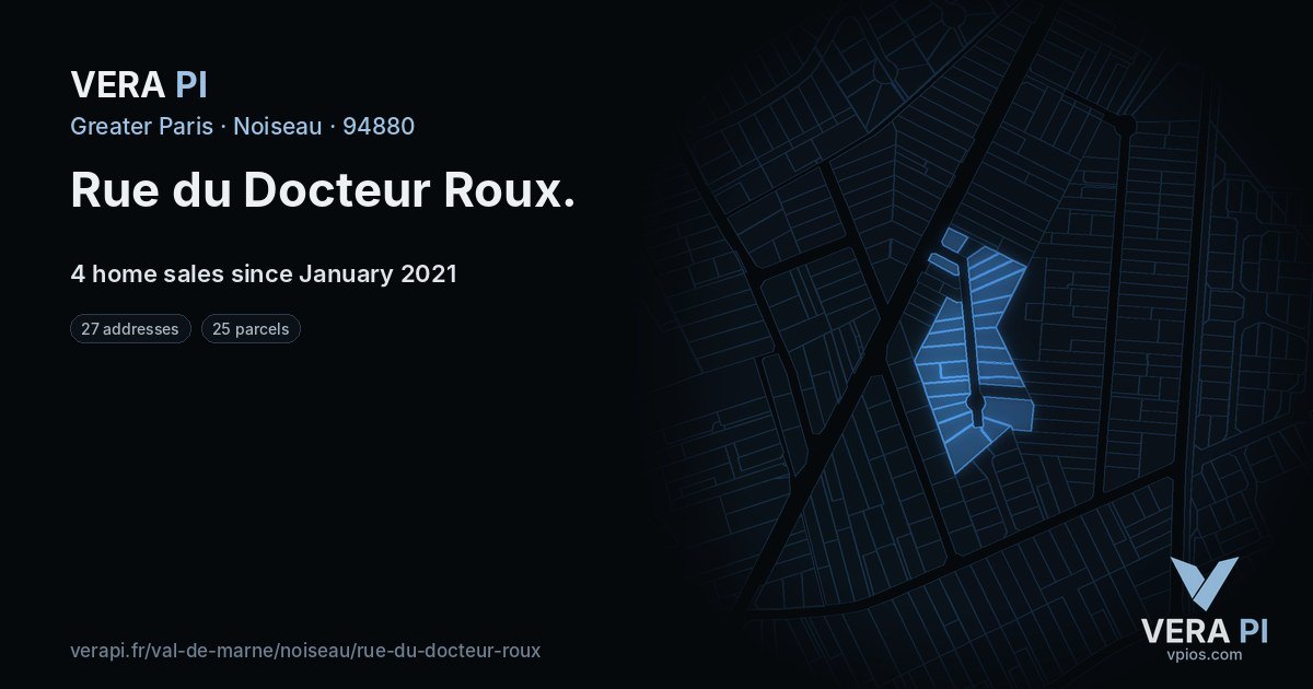 Rue du Docteur Roux, Noiseau at night – every parcel coloured by the prices around it, the street's own parcels lit