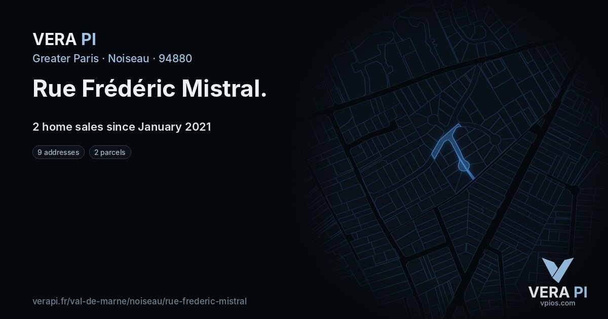 Rue Frédéric Mistral, Noiseau at night – every parcel coloured by the prices around it, the street's own parcels lit