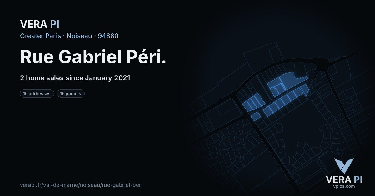 Rue Gabriel Péri, Noiseau at night – every parcel coloured by the prices around it, the street's own parcels lit
