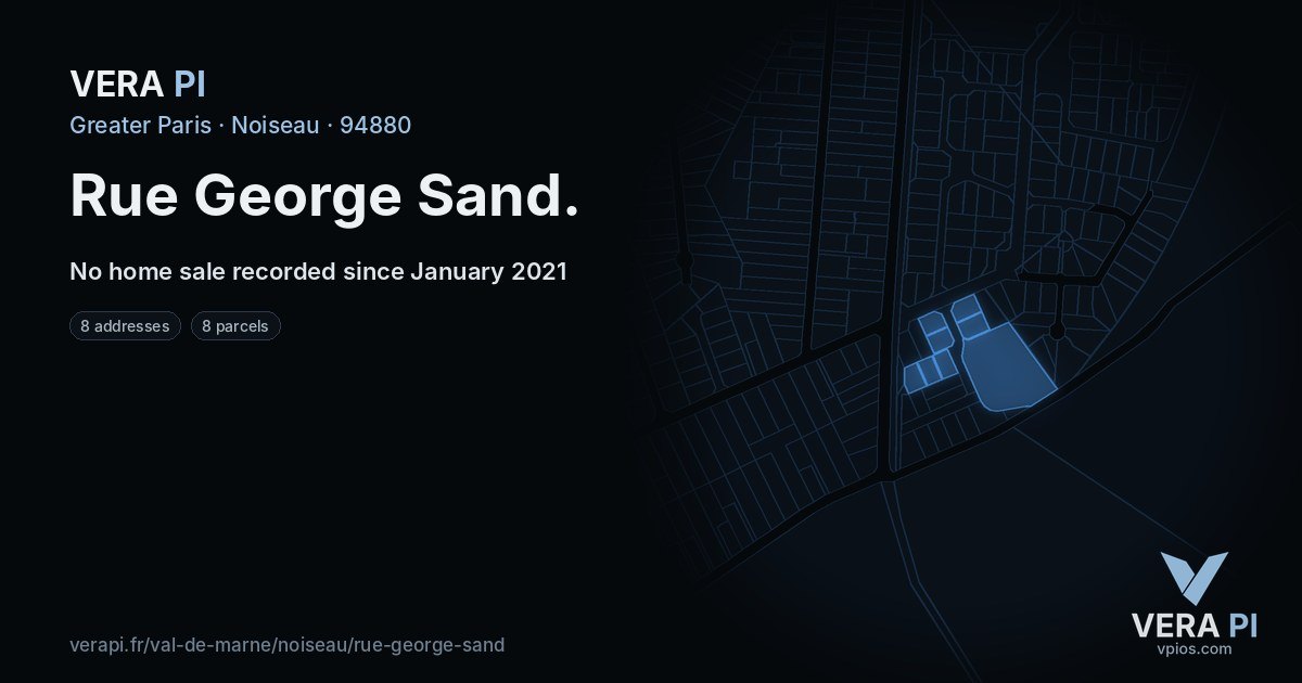 Rue George Sand, Noiseau at night – every parcel coloured by the prices around it, the street's own parcels lit