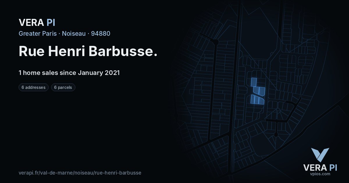 Rue Henri Barbusse, Noiseau at night – every parcel coloured by the prices around it, the street's own parcels lit